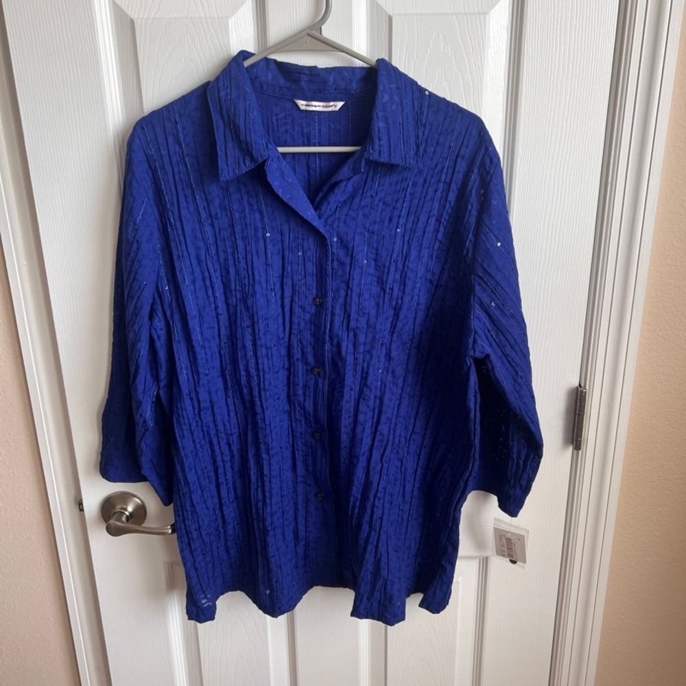 Allison Daley Womens Blue Embellished 3/4 Sleeve Button Down Shirt Sixe XL (14)?
